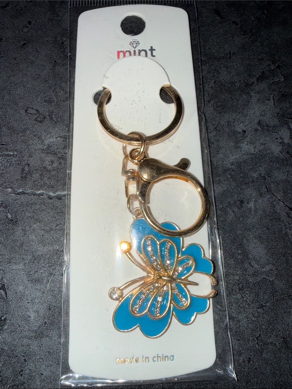 Mint Gold-Tone Blue Butterfly Key & Card Holder Charm